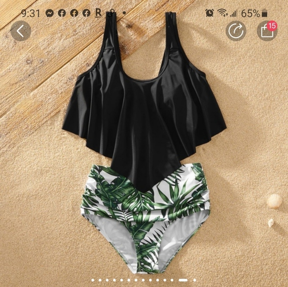 NWT Women's Tropical Plants Print Flounce Swimsuit
